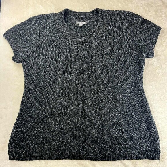 Roz & Ali 2X Short Sleeve Knit Sweater Metallic Cable Design - Picture 4 of 14
